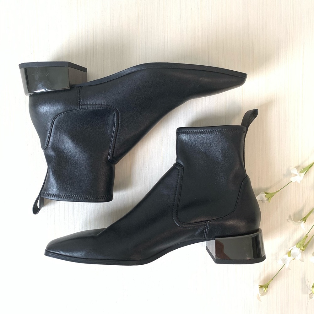 Zara Black Leather Heeled Ankle Boots